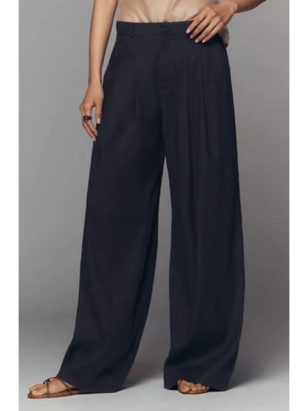 NEW Maeve Anthropologie the Avery Linen Stretch Pleated Wide-Leg Trousers XLT
